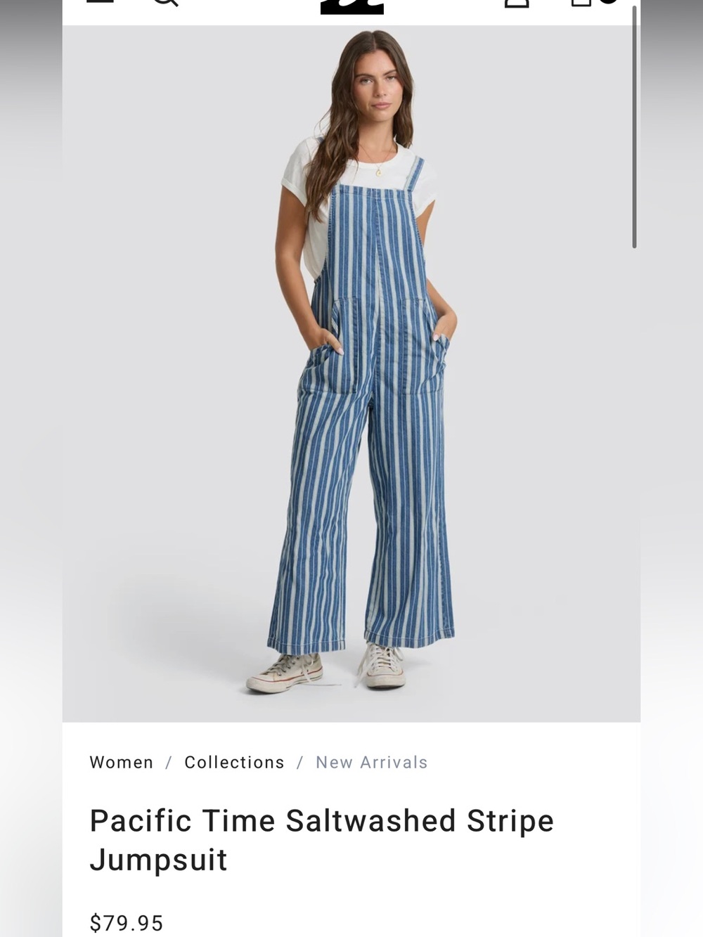 Billabong Saltwashed Blue and White Stripe Casual Jumpsuit